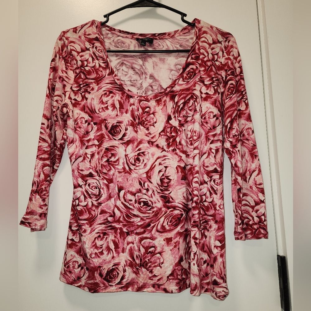 Talbots Pink and White Floral Long Sleeve Top